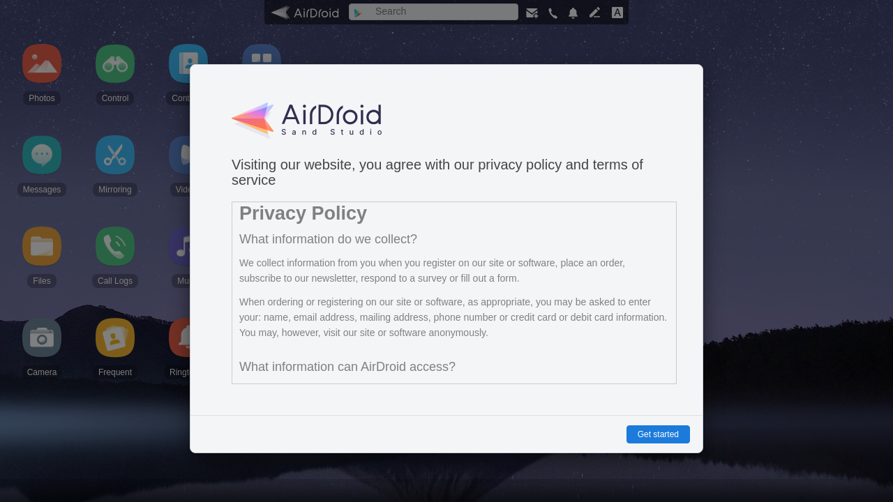 Screenshot of web.airdroid.com