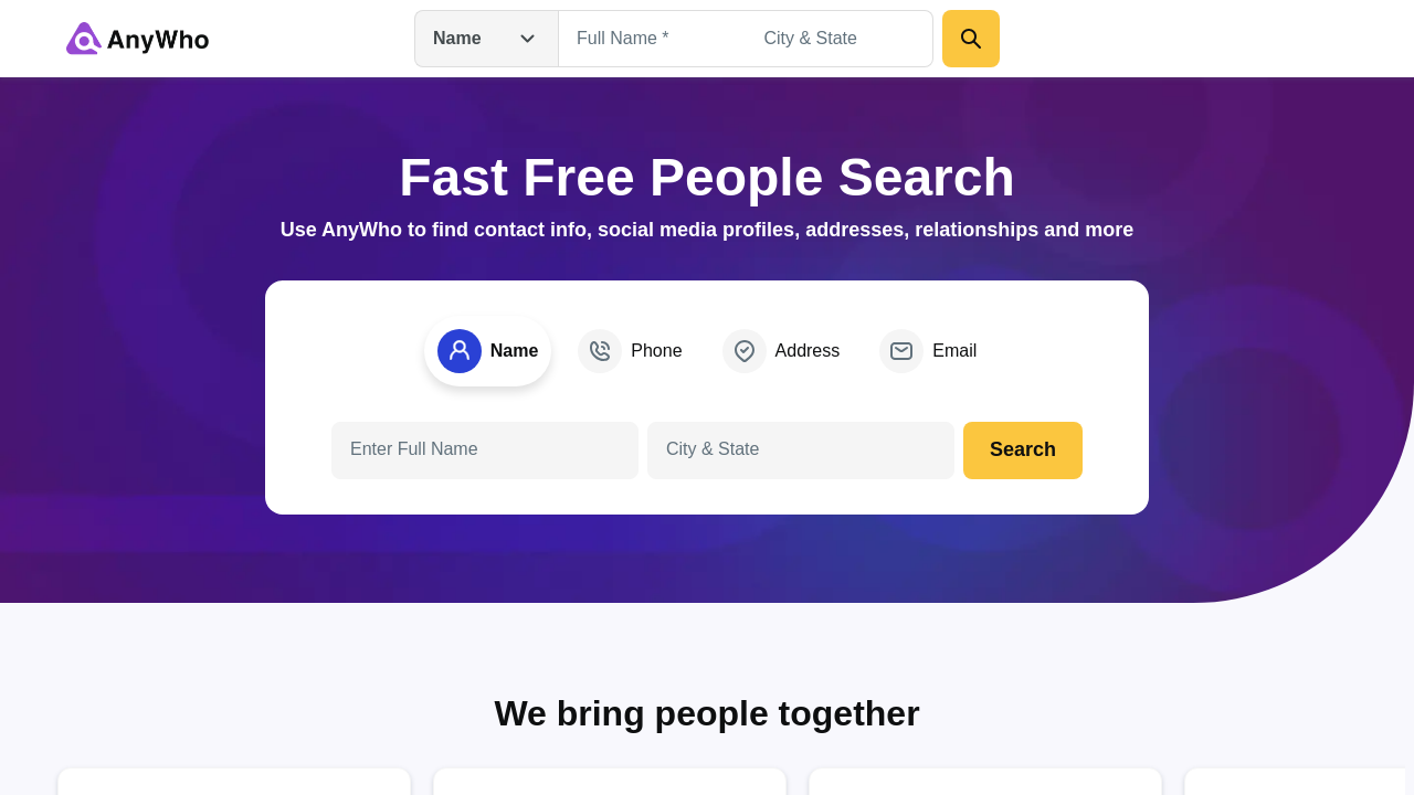 Screenshot of anywho.com