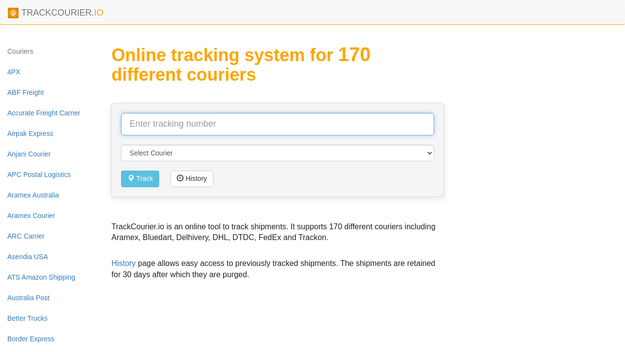 Screenshot of trackcourier.io