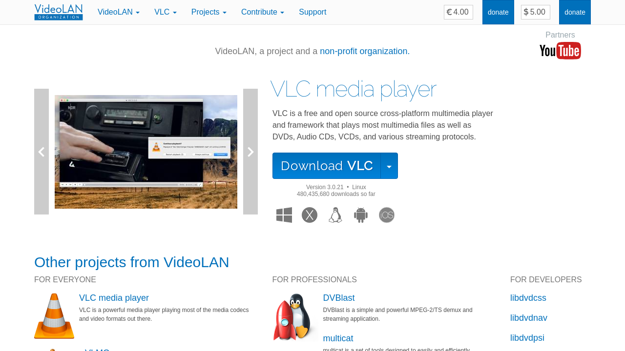 Screenshot of www.videolan.org