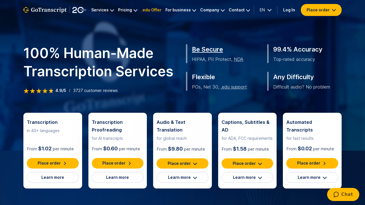 Screenshot of gotranscript.com