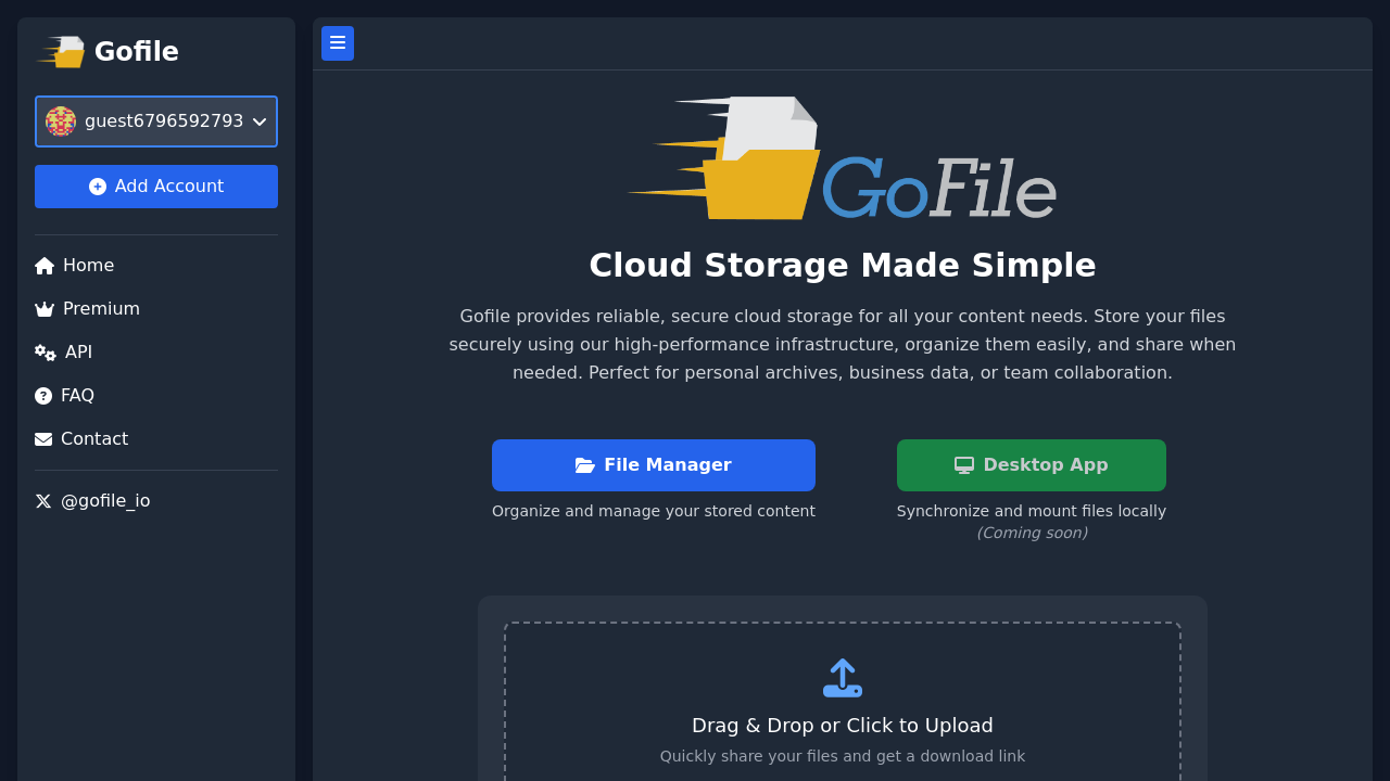 Screenshot of gofile.io