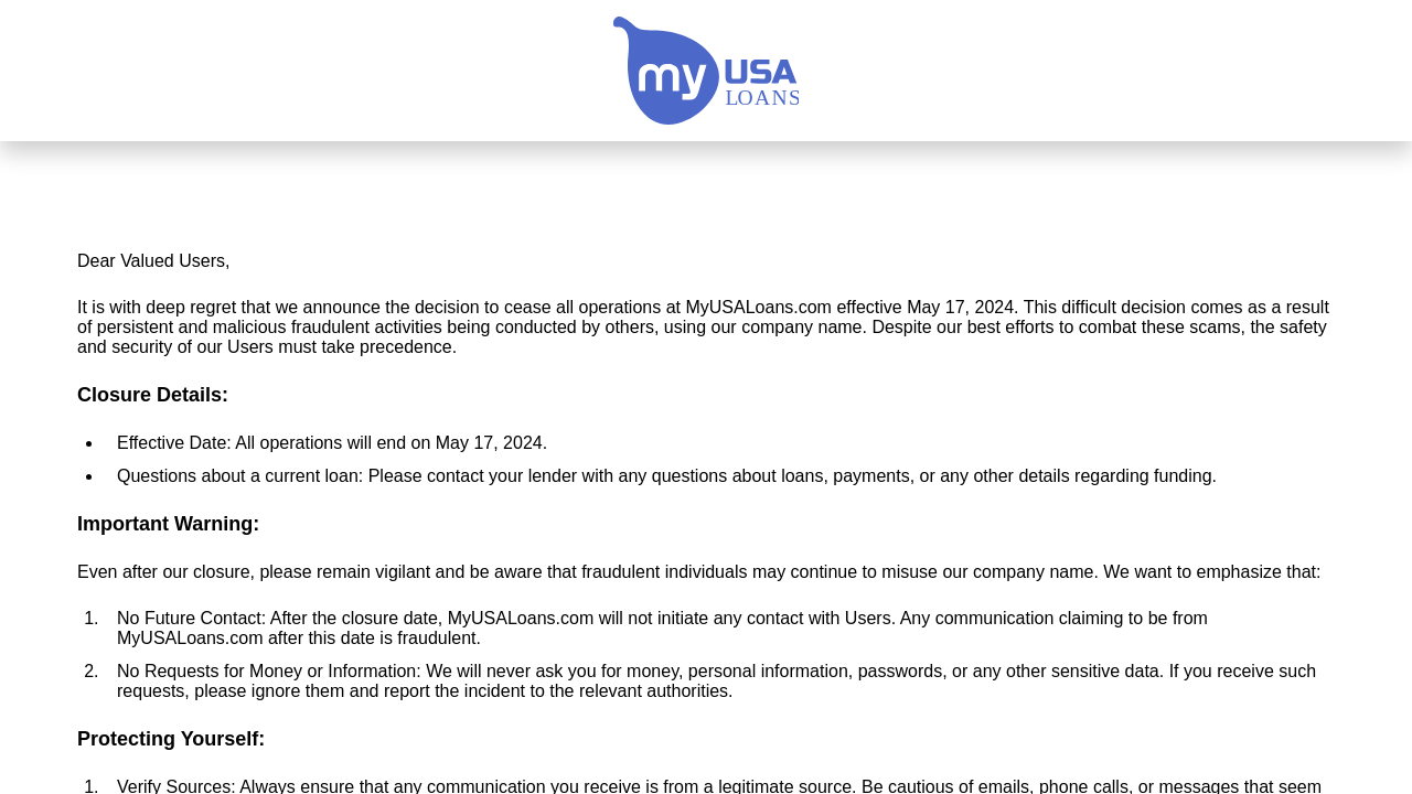 Screenshot of myusaloans.com