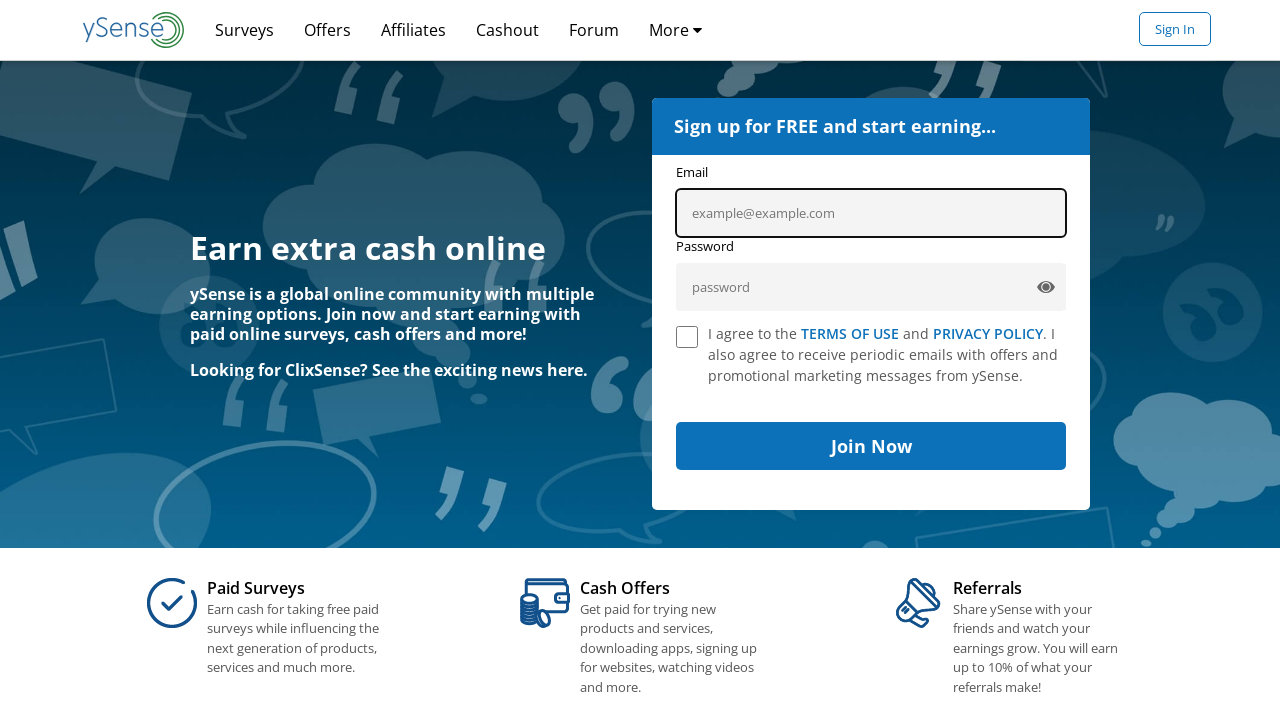 Screenshot of www.ysense.com