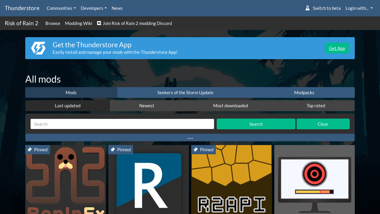 Screenshot of thunderstore.io