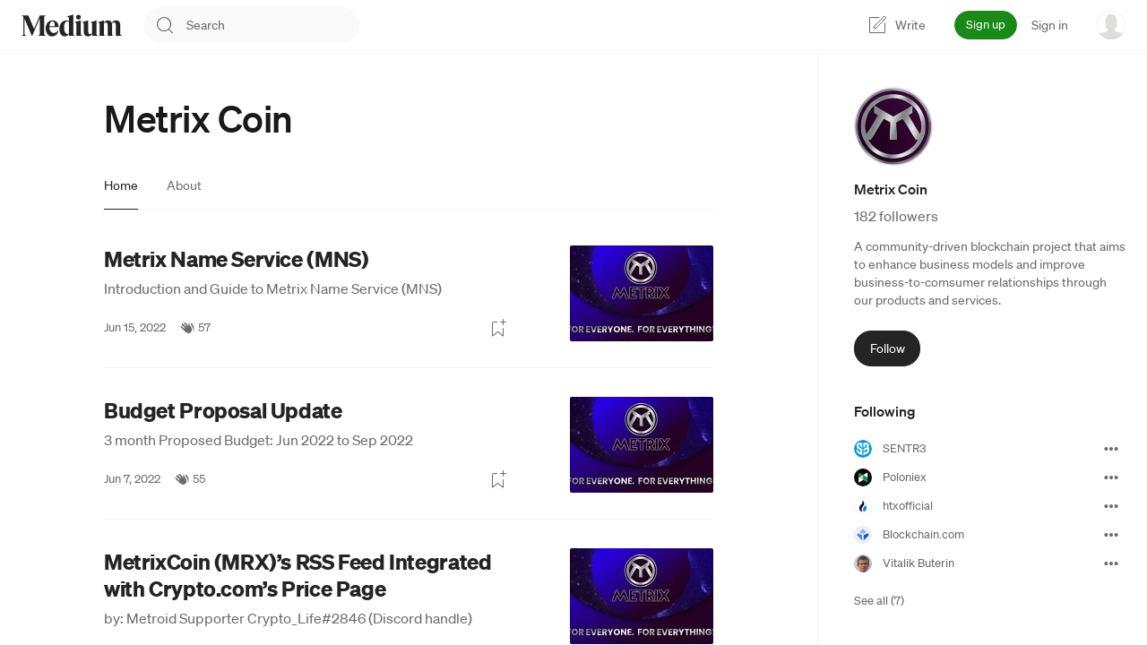 Screenshot of metrixcoin.medium.com