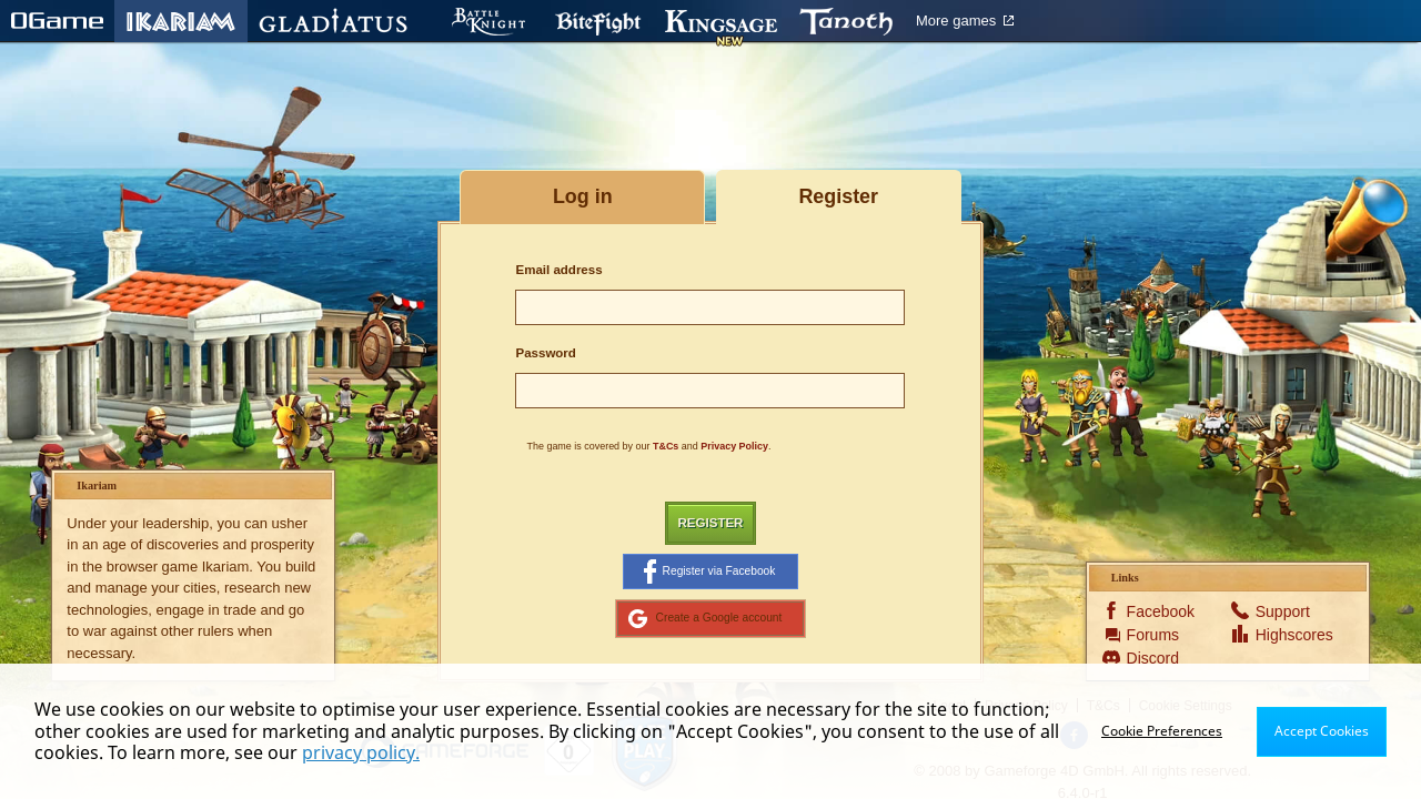 Screenshot of lobby.ikariam.gameforge.com