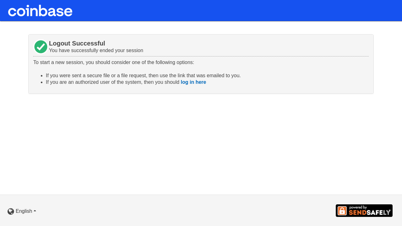Screenshot of coinbase.sendsafely.com