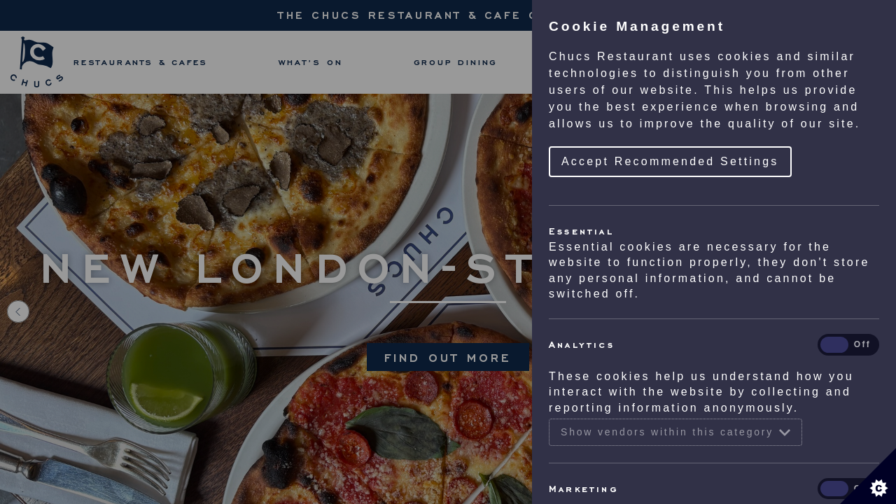 Screenshot of chucsrestaurants.com