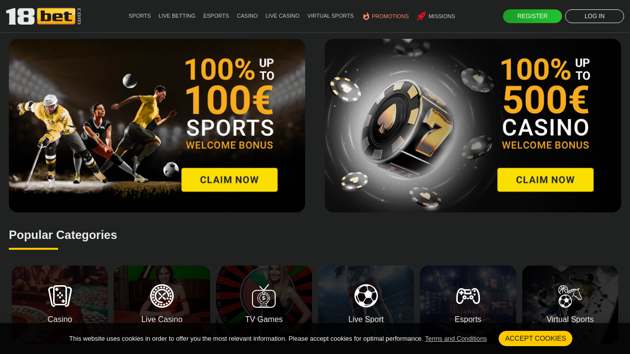 Screenshot of 18bet.com