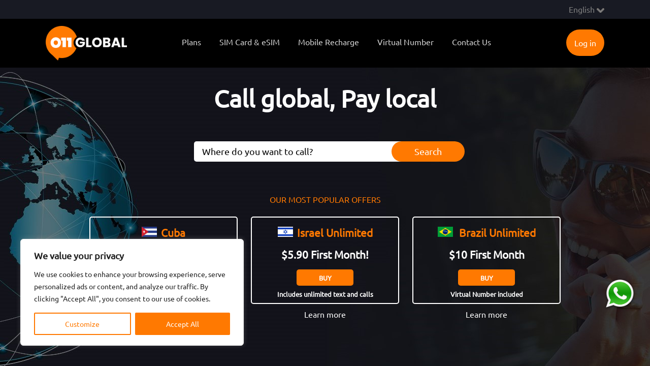Screenshot of 011global.com