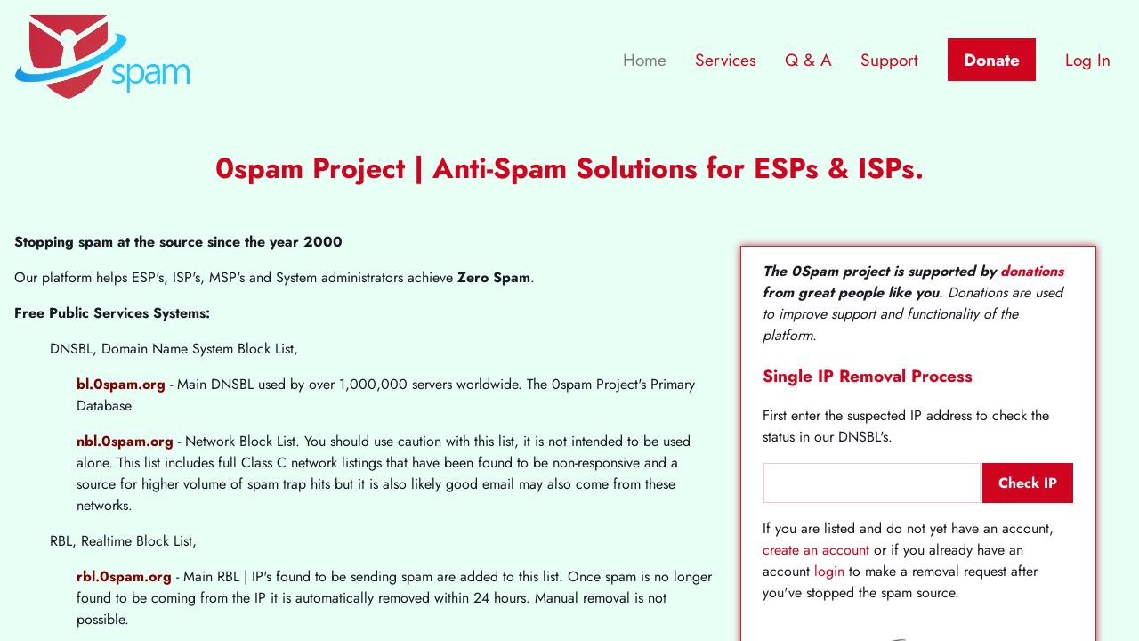 Screenshot of 0spam.org
