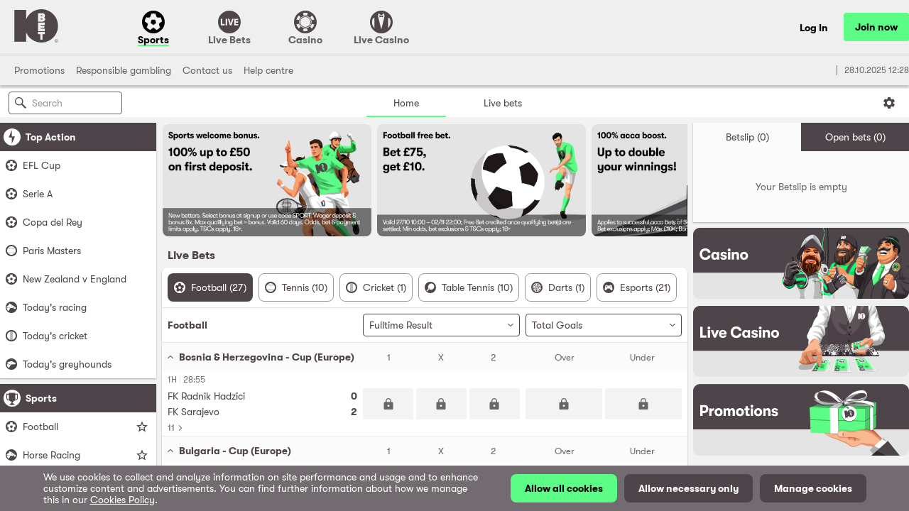 Screenshot of 10bet.co.uk