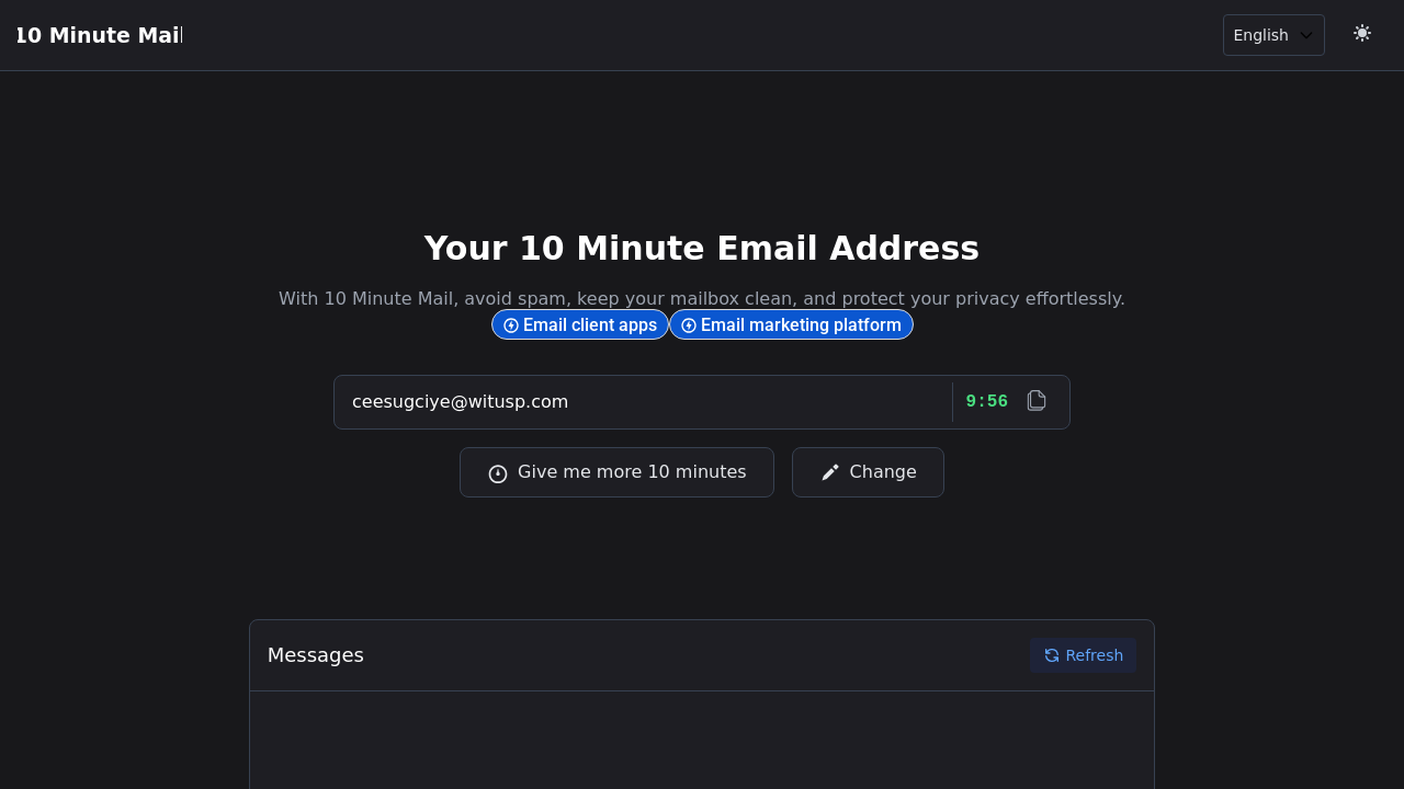 Screenshot of 10minutemail.one