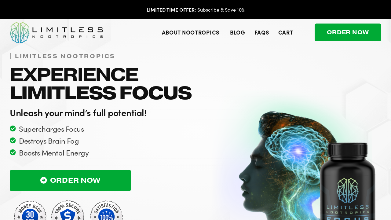 Screenshot of limitlessnootropics.com