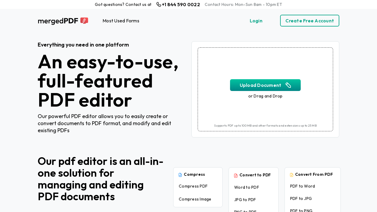 Screenshot of mergedpdf.com