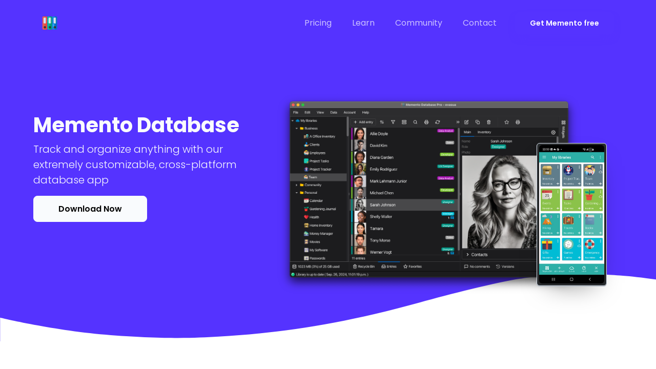 Screenshot of mementodatabase.com