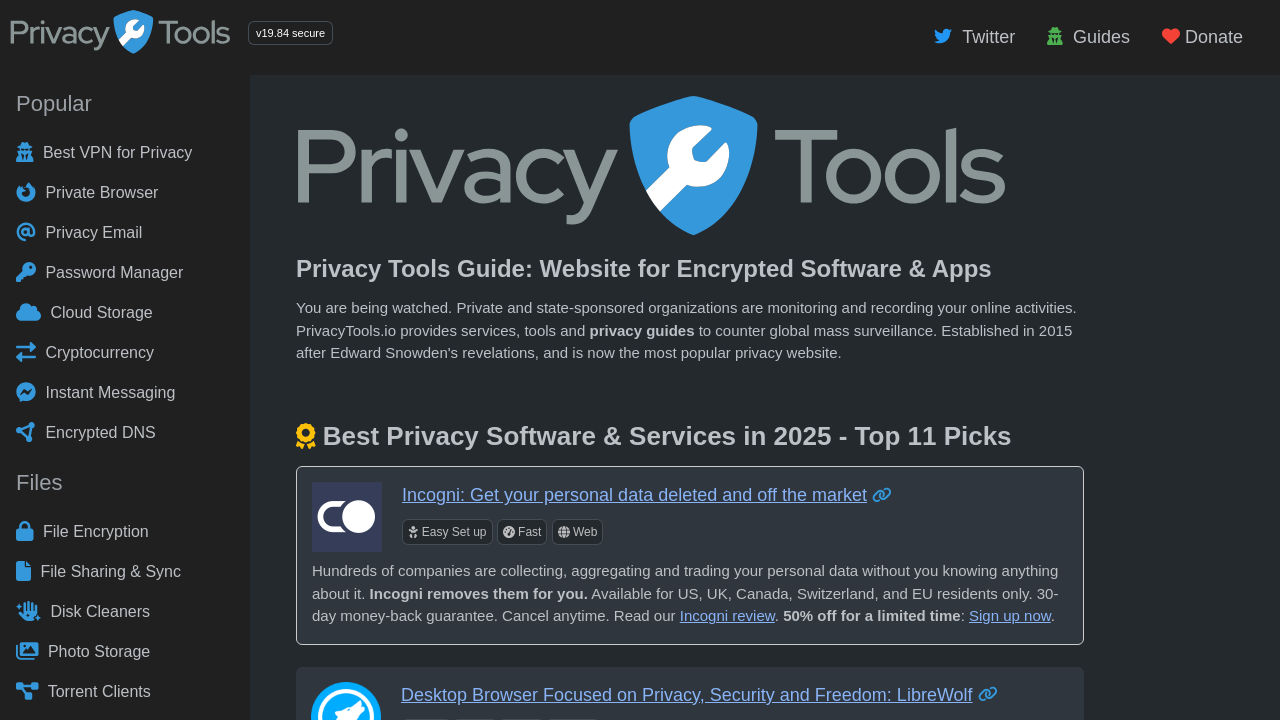 Screenshot of privacytools.io