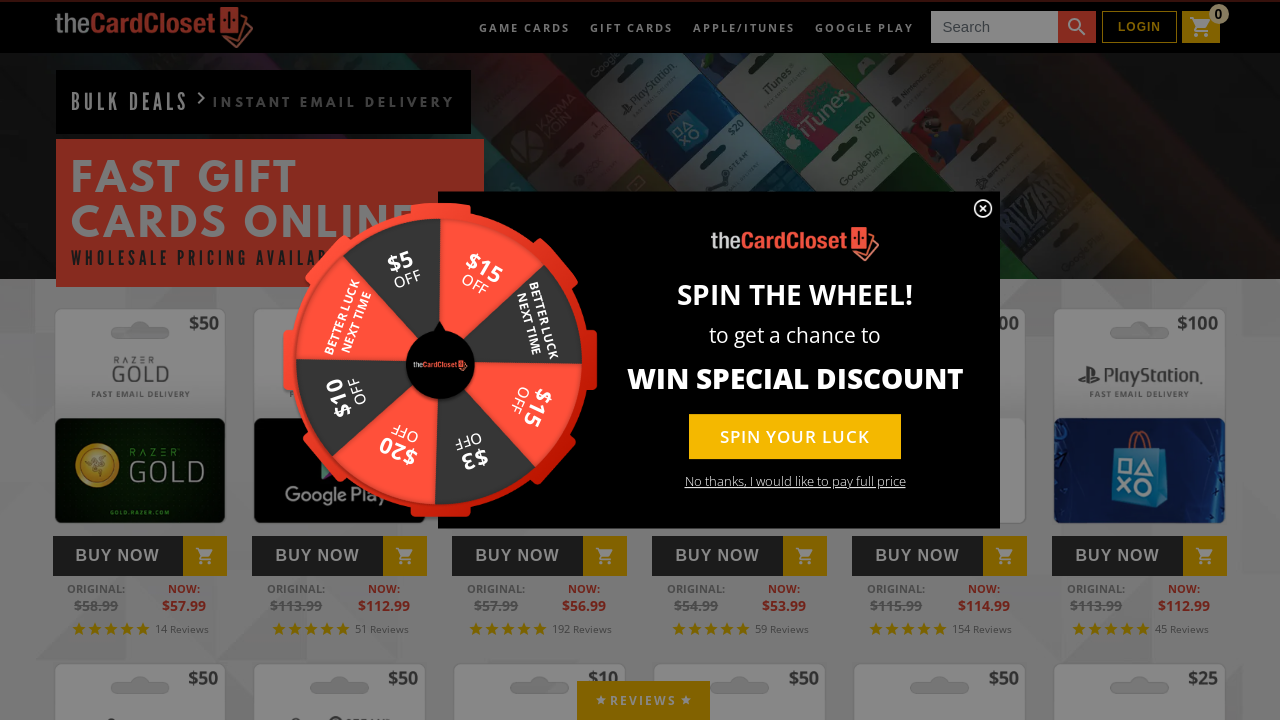 Screenshot of thecardcloset.com