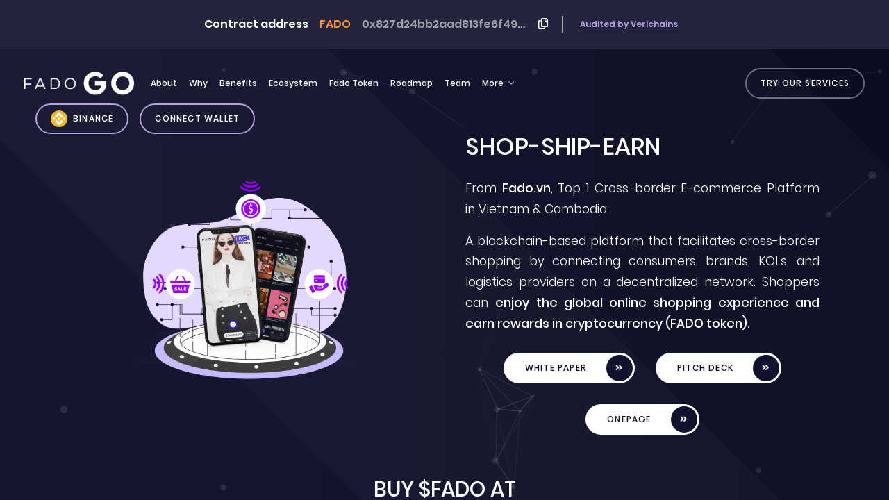 Screenshot of token.fadogo.io