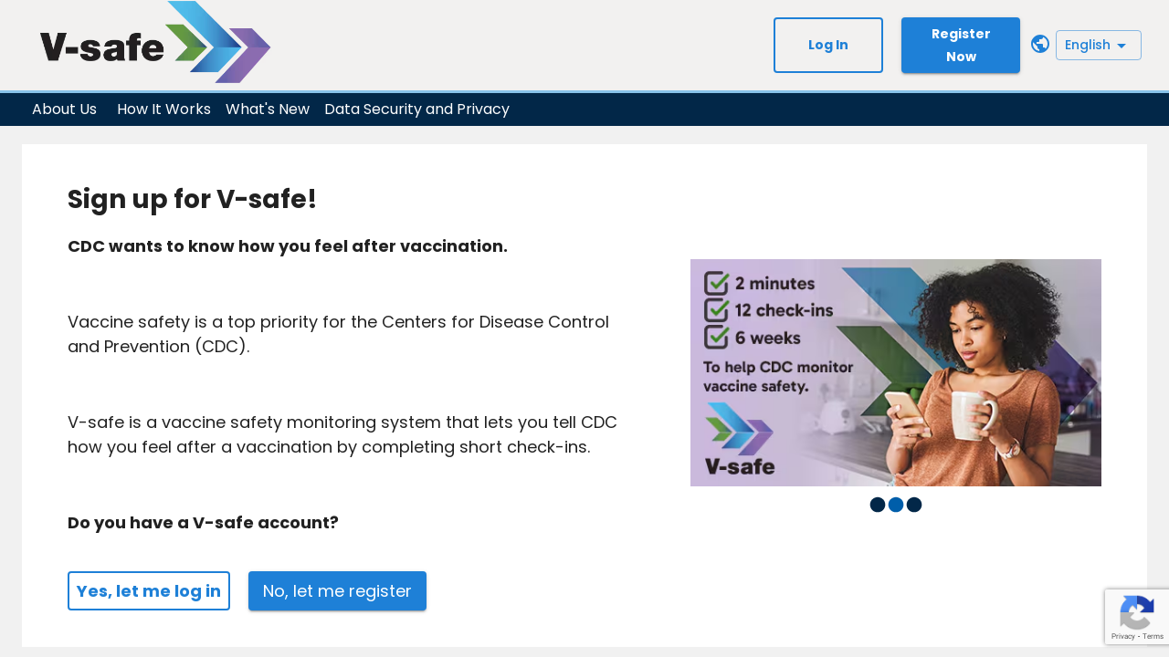 Screenshot of vsafe.cdc.gov