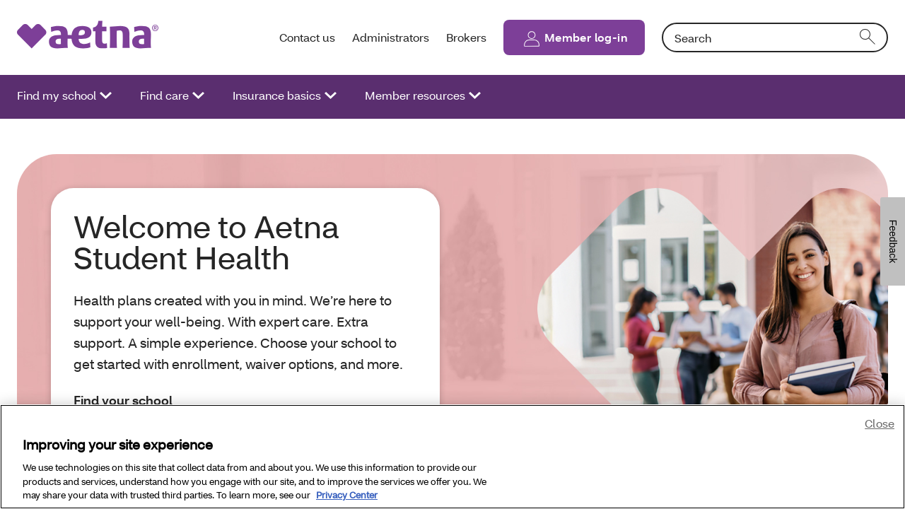 Screenshot of aetnastudenthealth.com