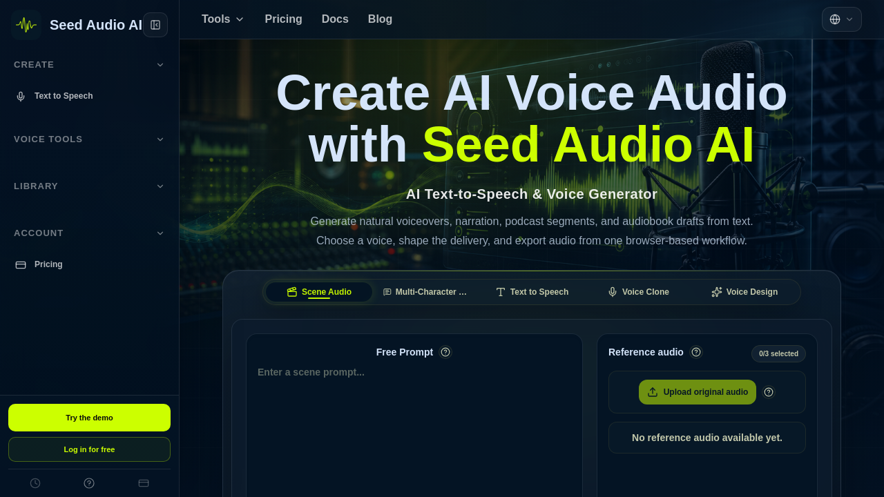 Screenshot of seedaud.io